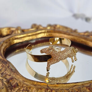 Vintage Gold Butler Rhinestone Horse Bangle Bracelet.